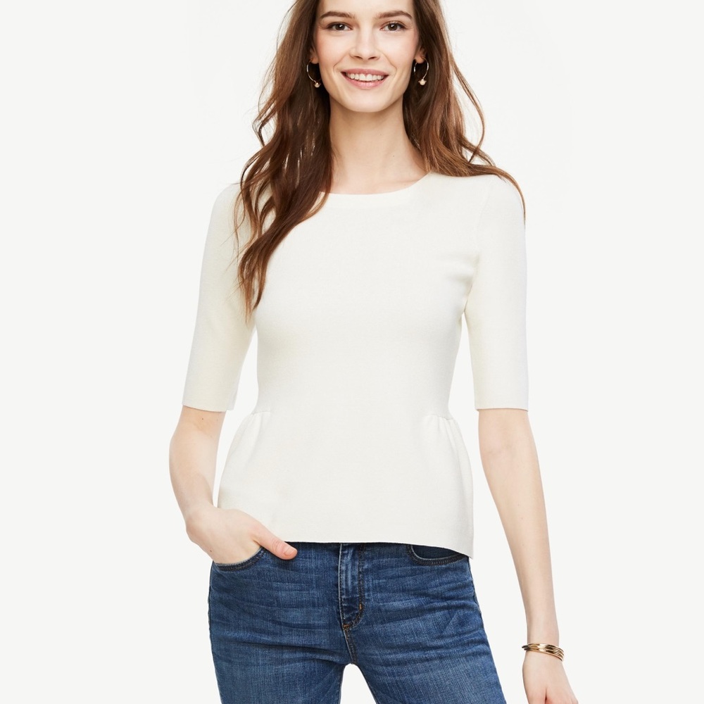 Petite Shirred Peplum Sweater Size: S